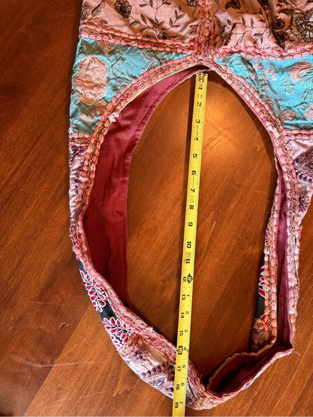 Embroidered Patchwork Hobo Bag in Teal, Pink and Gold